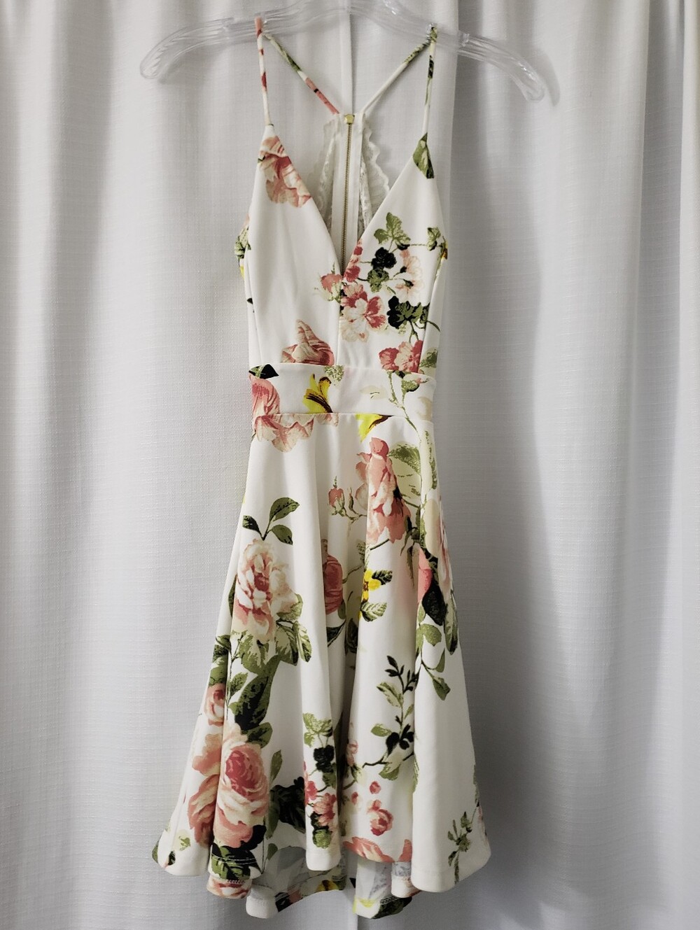 Small Windsor White Pink Yellow Floral Mini Dress - Lace Back